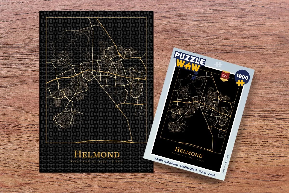 PuzzleWow Helmond Minimalisme Legpuzzel 1000 Stuks - Goud/Zwart