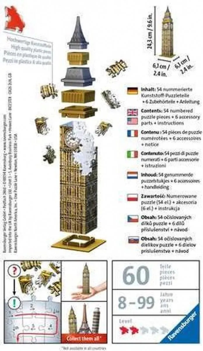 Ravensburger 3D Mini Big Ben Puzzel 60 Stuks - 24cm
