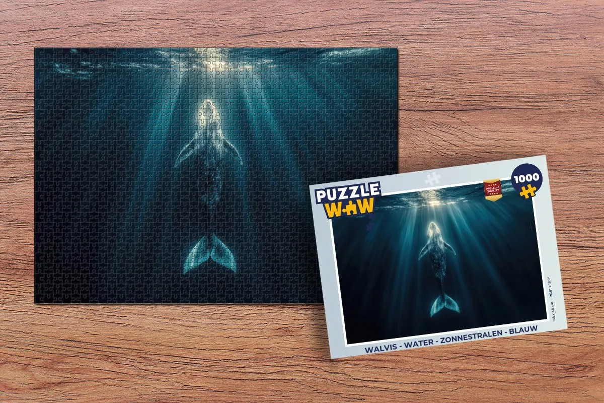 PuzzleWow Walvis Water Zonnestralen Legpuzzel 1000 Stuks - Blauw