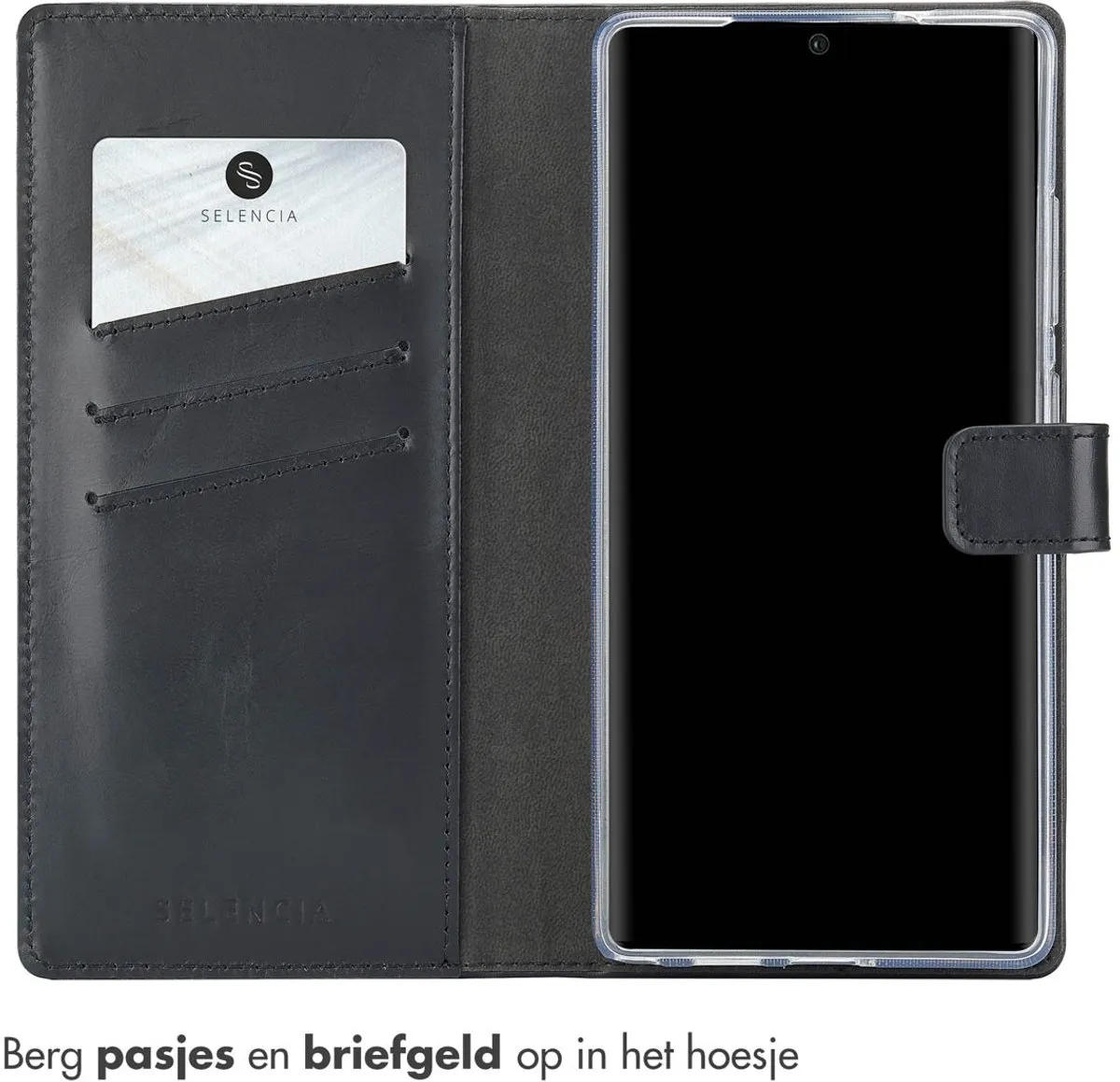 Selencia Hoesje Samsung Galaxy S25 Ultra Echt Lederen Bookcase - 3 Pasjes - Zwart