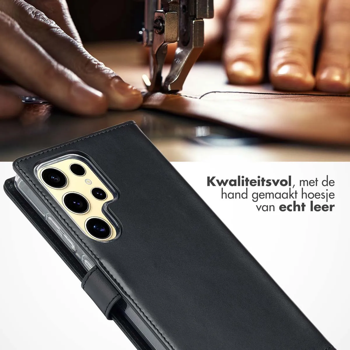 Selencia Hoesje Samsung Galaxy S25 Ultra Echt Lederen Bookcase - 3 Pasjes - Zwart