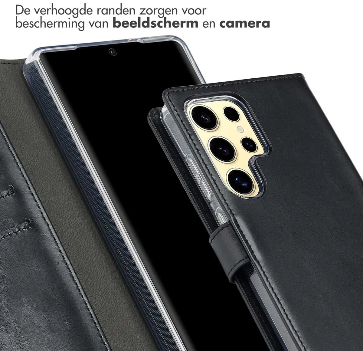 Selencia Hoesje Samsung Galaxy S25 Ultra Echt Lederen Bookcase - 3 Pasjes - Zwart