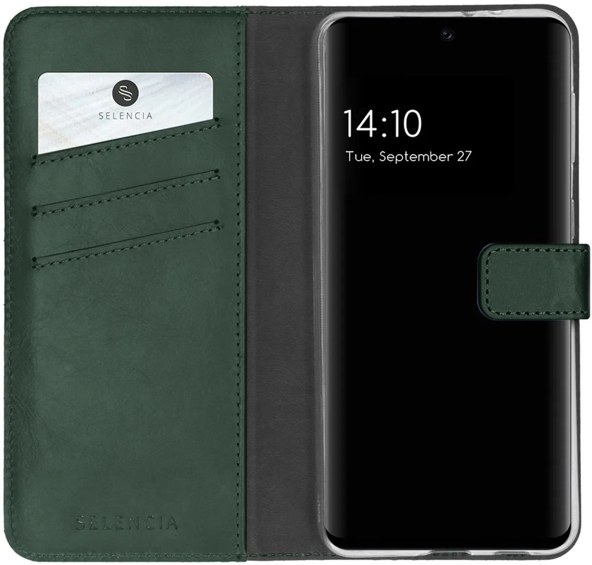 Selencia Hoesje Samsung Galaxy A32 - Groen Lederen Bookcase - 3 Pasjes