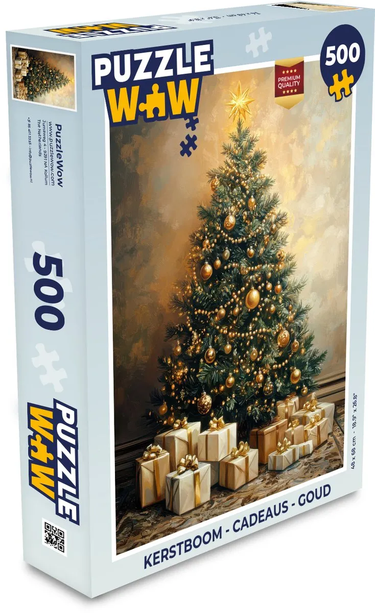PuzzleWow Kerstboom Goud Puzzel 1000 Stuks