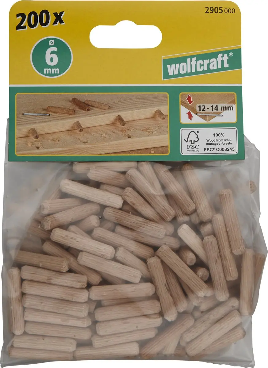 Wolfcraft Deuvel 6mm 200 Stuks - 30mm lang