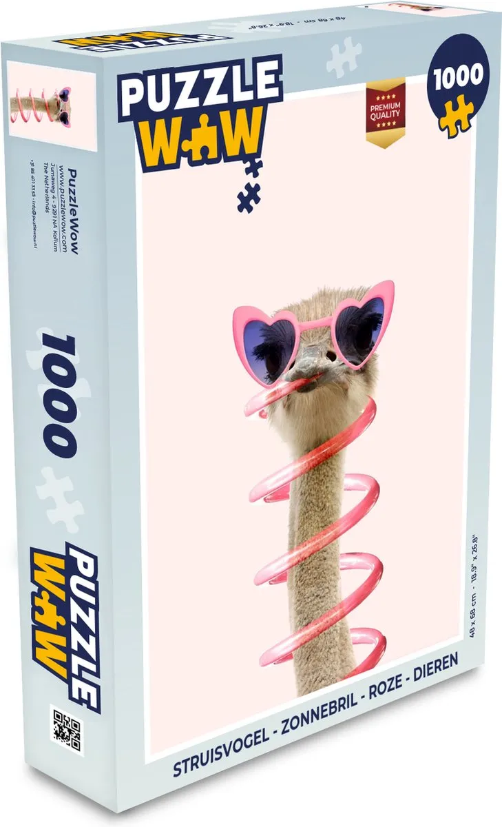PuzzleWow Struisvogel Zonnebril Legpuzzel 1000 Stuks - Multicolor
