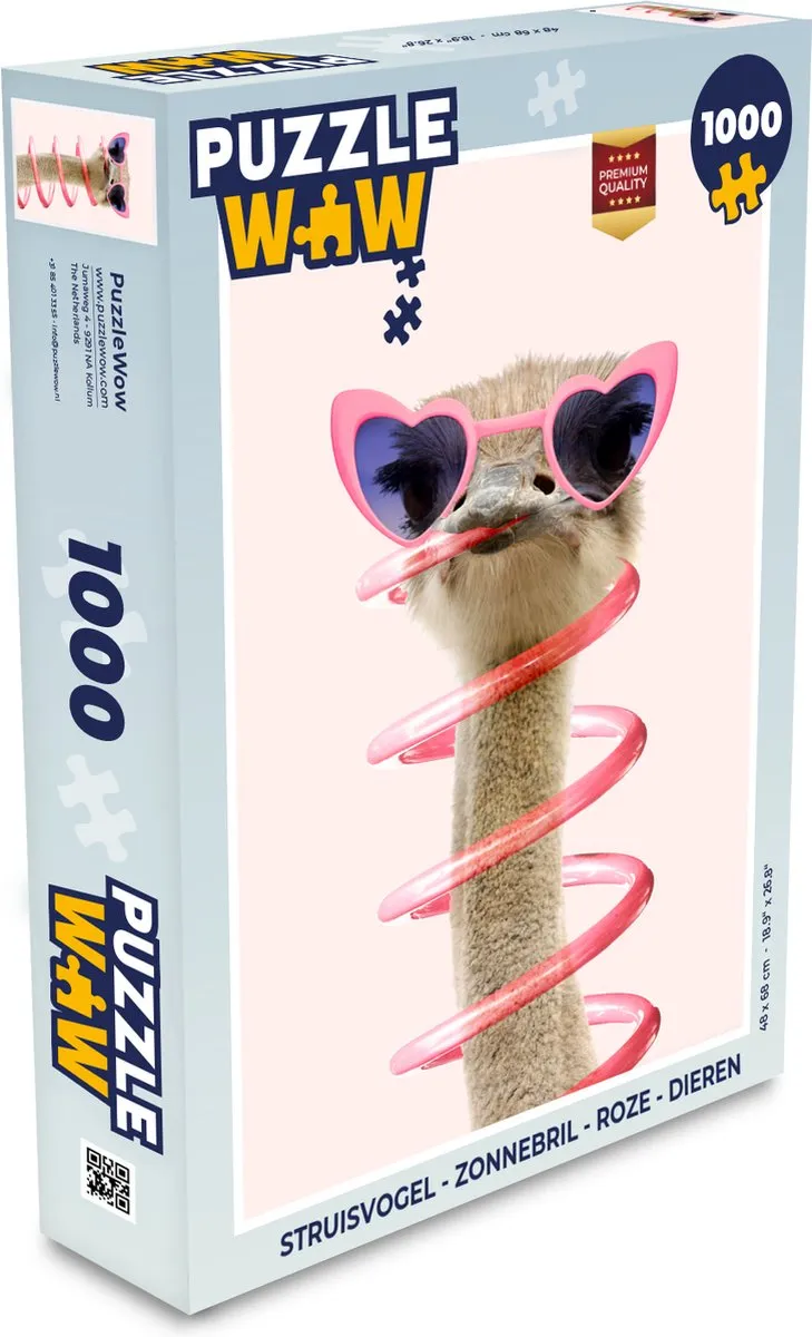 PuzzleWow Struisvogel Zonnebril Legpuzzel 1000 Stuks - Multicolor