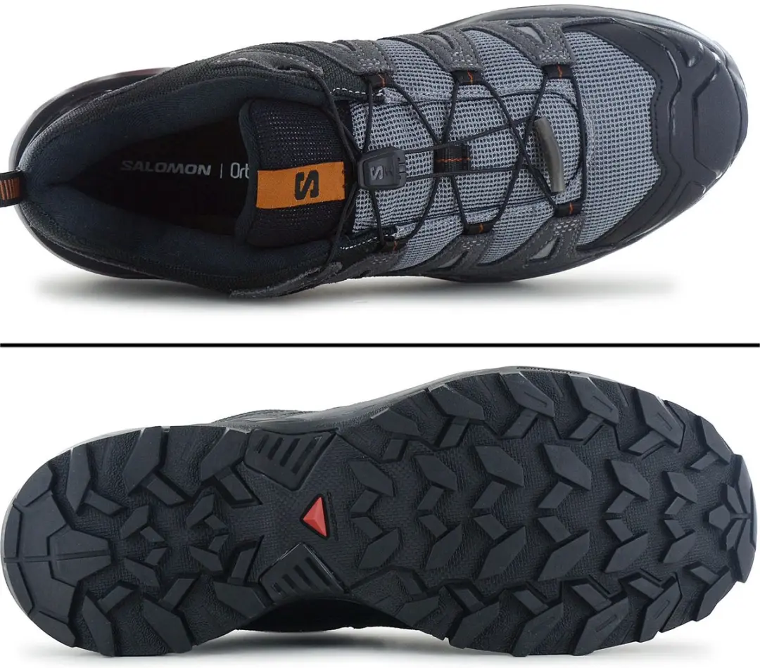 Salomon X Ultra 360 Leather Heren Wandelschoenen - 44 2/3 - Grijs/Donkergrijs/Zwart/Orange - afbeelding 6 van 6