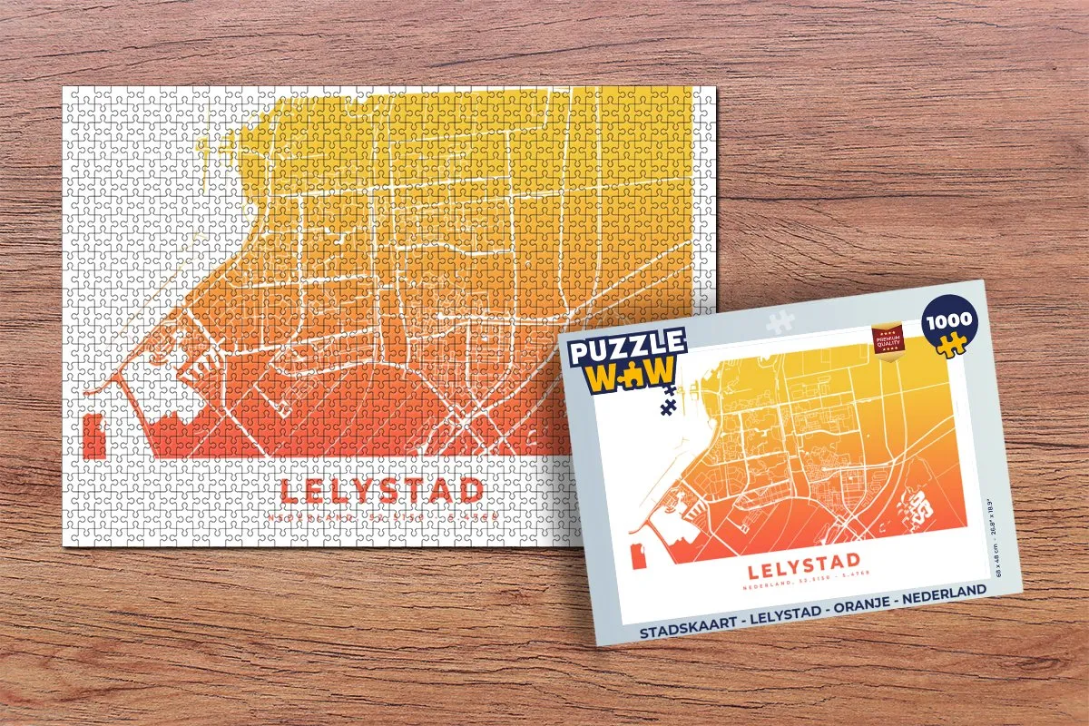 PuzzleWow Stadskaart Lelystad Legpuzzel 1000 Stuks - Multicolor