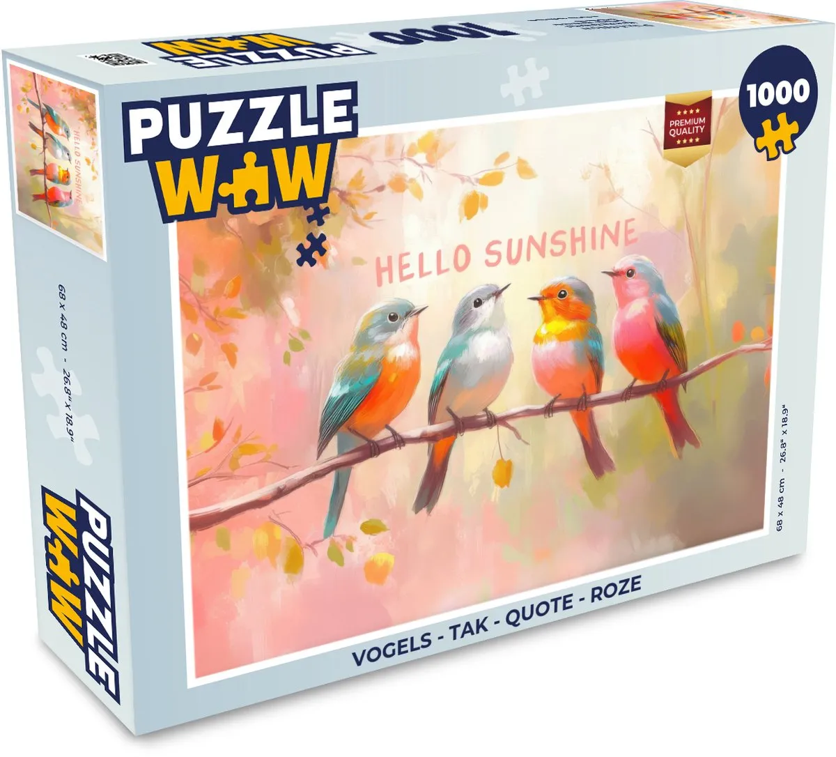 PuzzleWow Vogels Tak Quote Roze Legpuzzel 1000 Stuks