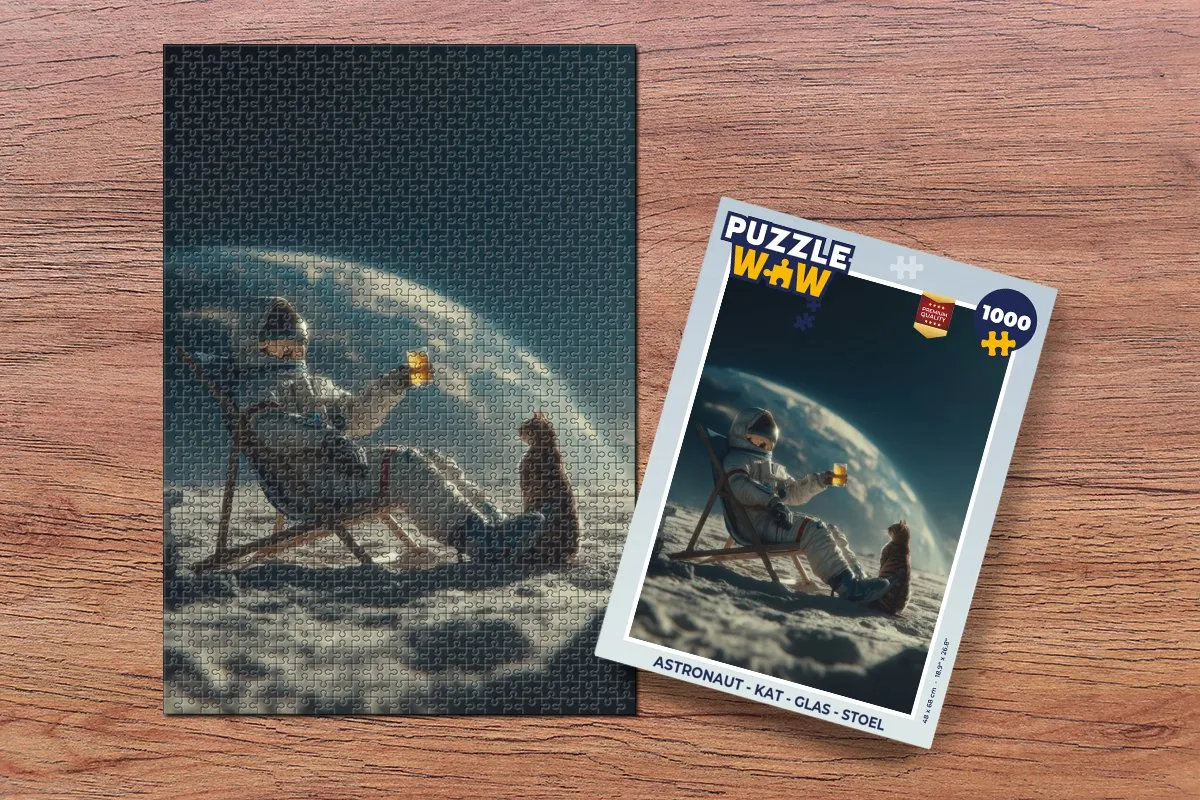 PuzzleWow Astronaut Kat Glas Stoel Puzzle - 1000 Stuks