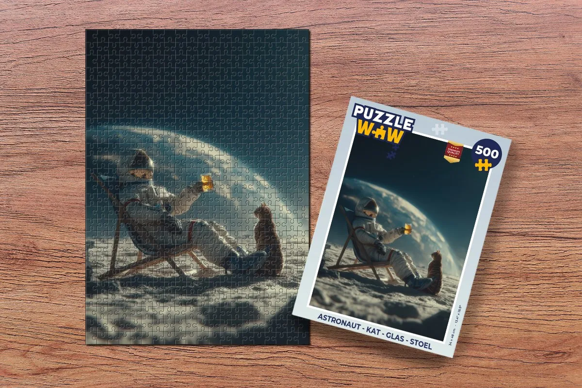 PuzzleWow Astronaut Kat Glas Stoel Puzzle - 1000 Stuks