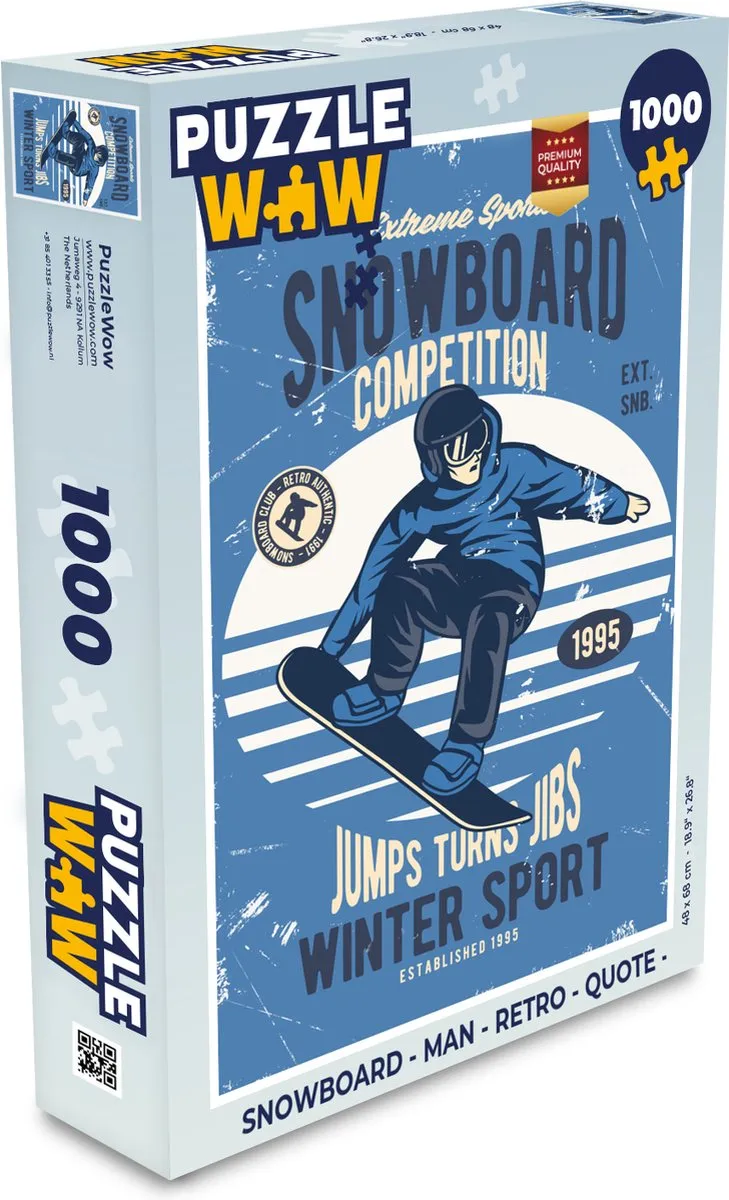 PuzzleWow Snowboard Retro Quote Legpuzzel 1000 Stuks