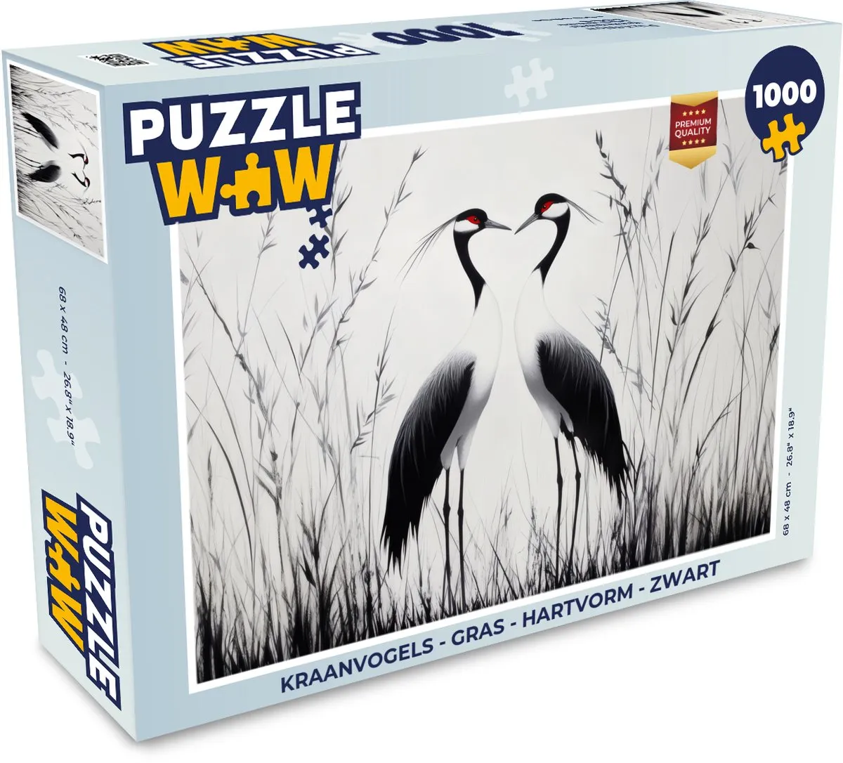 PuzzleWow Kraanvogels Gras Legpuzzel 1000 Stuks - Zwart