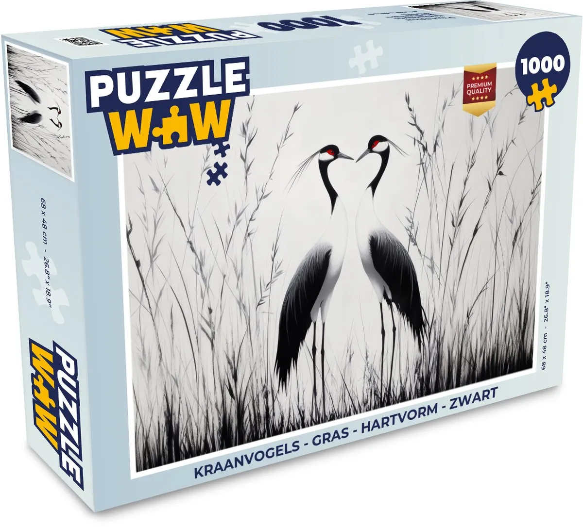 PuzzleWow Kraanvogels Gras Legpuzzel 1000 Stuks - Zwart