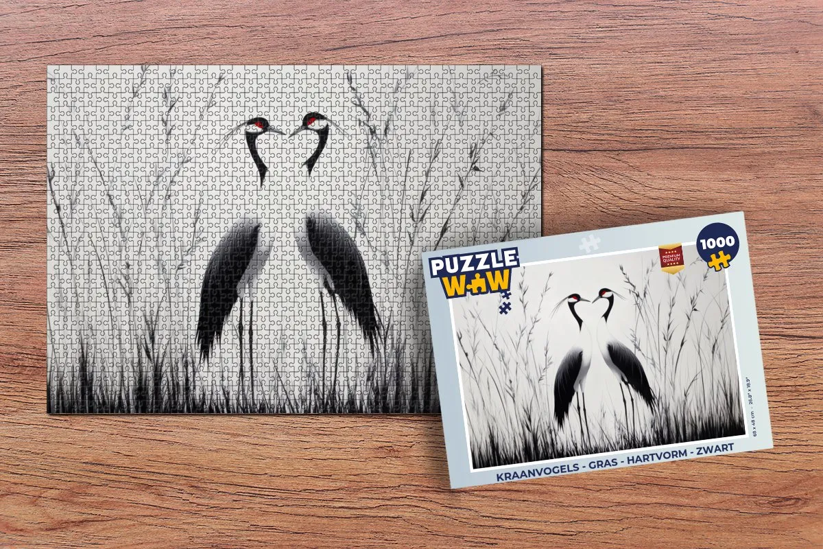 PuzzleWow Kraanvogels Gras Legpuzzel 1000 Stuks - Zwart