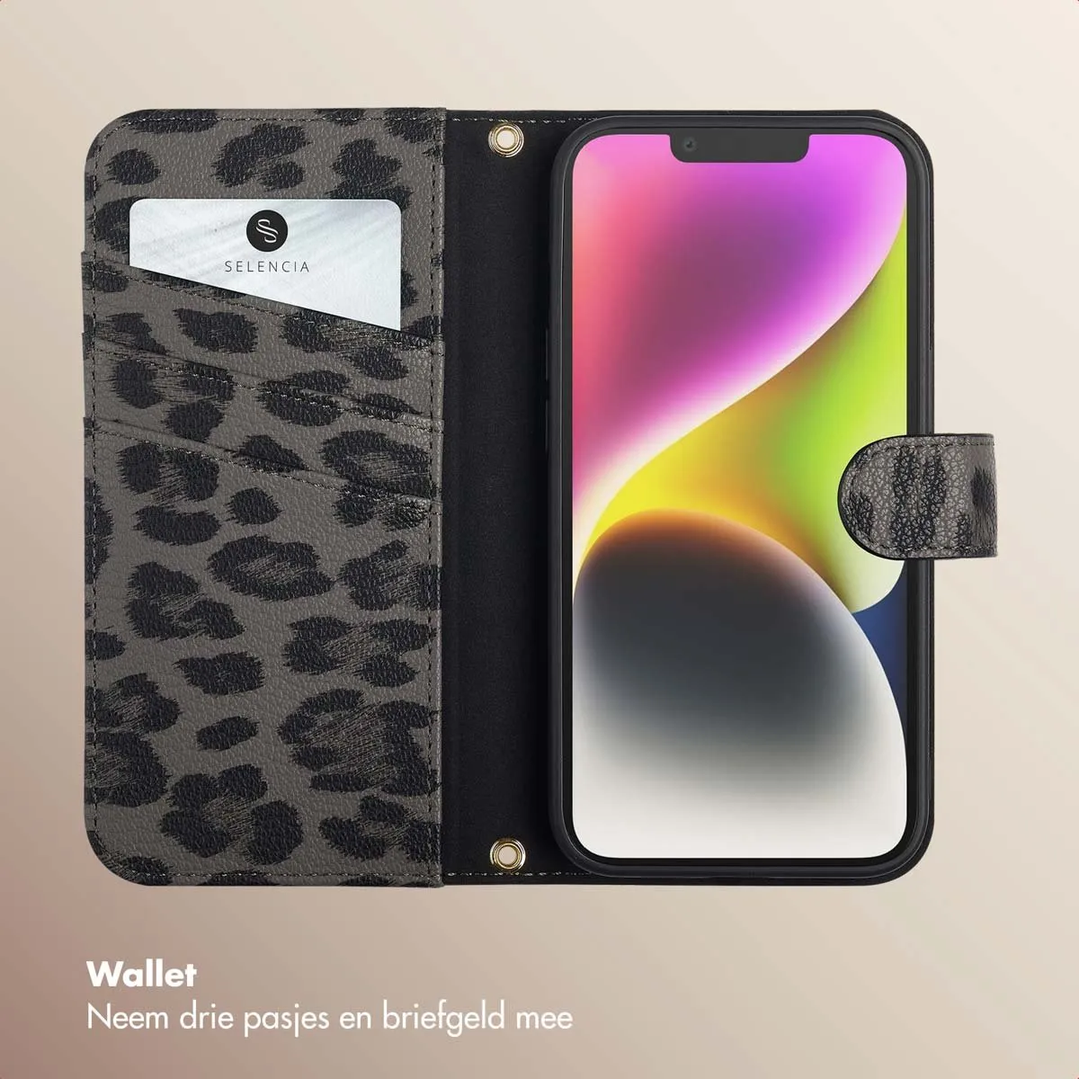 Selencia Hoesje iPhone 13/14 Sabi Bookcase - 3 Pasjes - Zwart