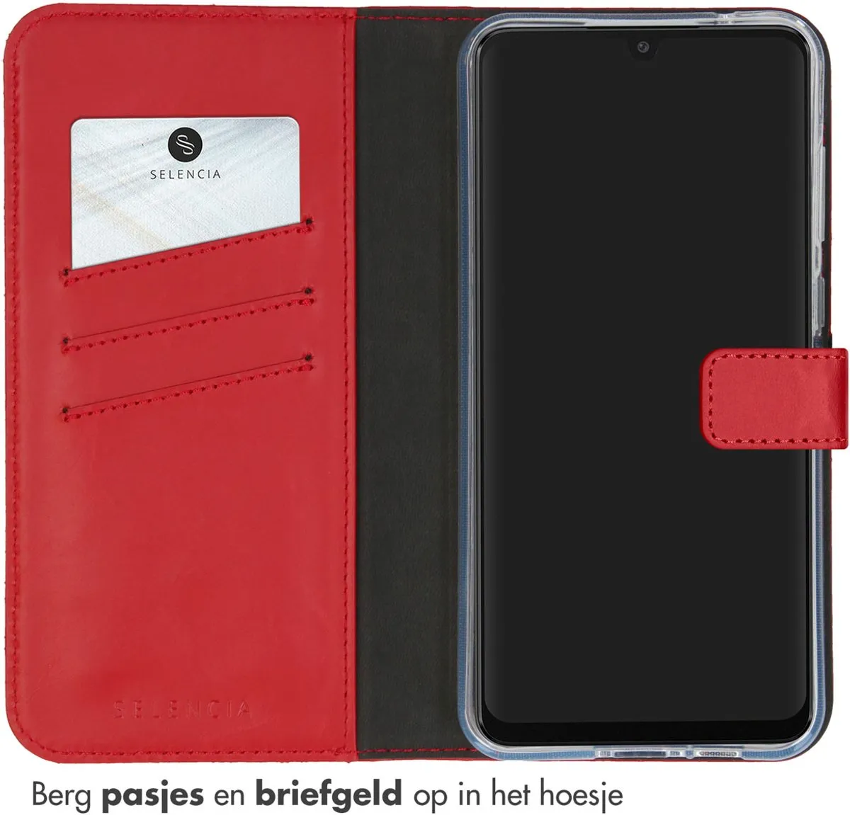 Selencia Hoesje Samsung Galaxy A55 - Rood Lederen Bookcase - 3 Pasjes