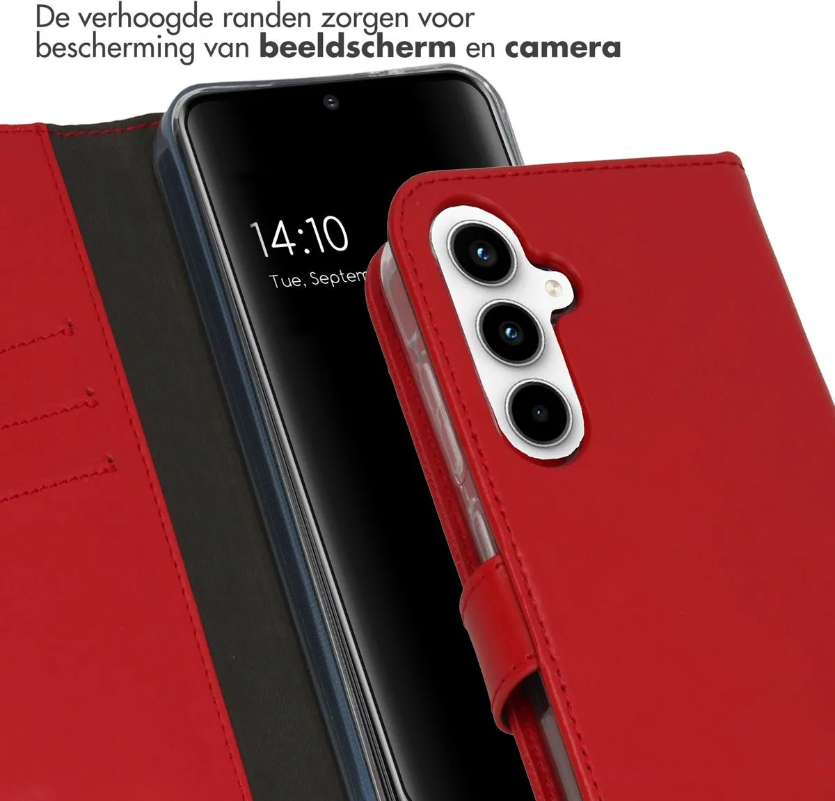 Selencia Hoesje Samsung Galaxy A55 - Rood Lederen Bookcase - 3 Pasjes