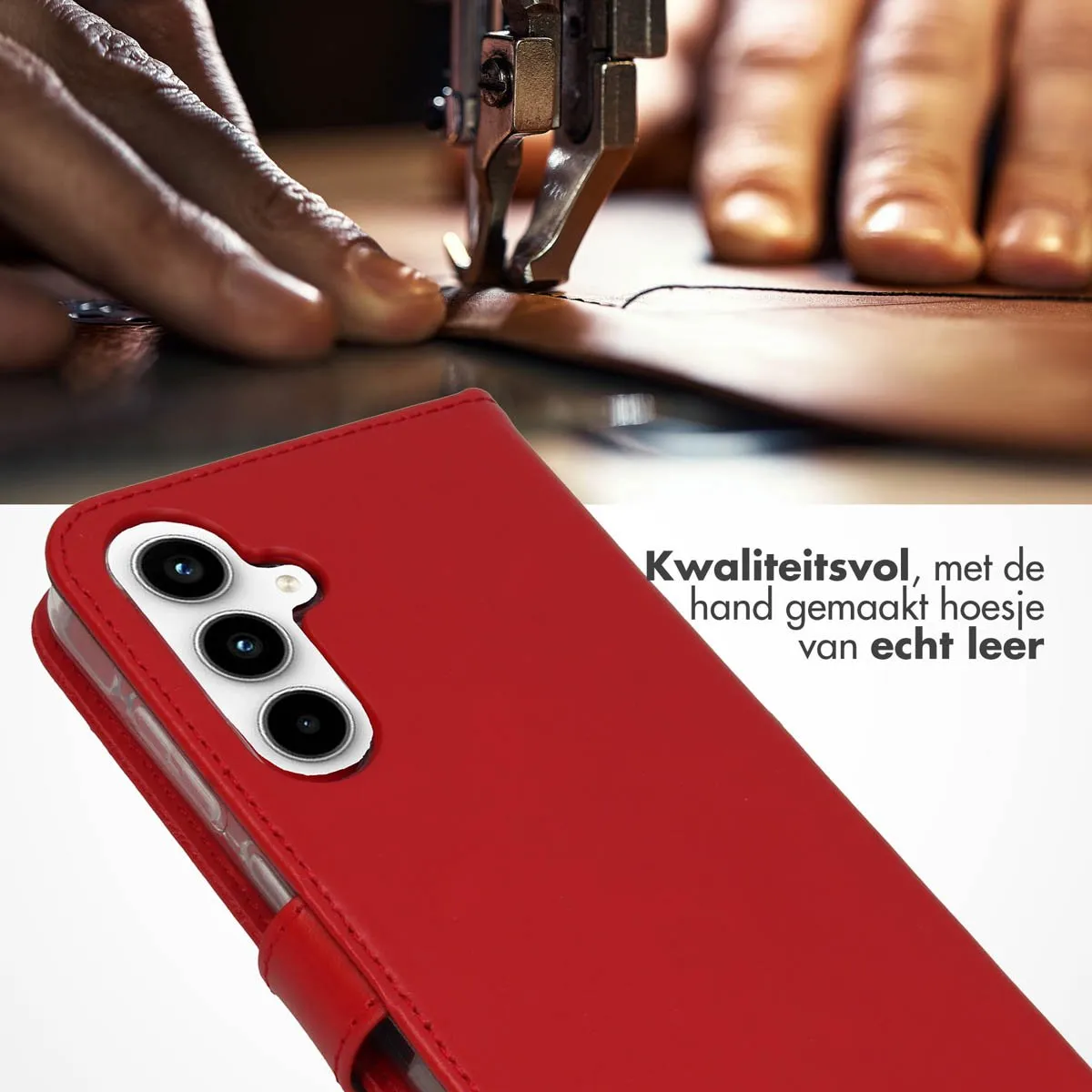 Selencia Hoesje Samsung Galaxy A55 - Rood Lederen Bookcase - 3 Pasjes