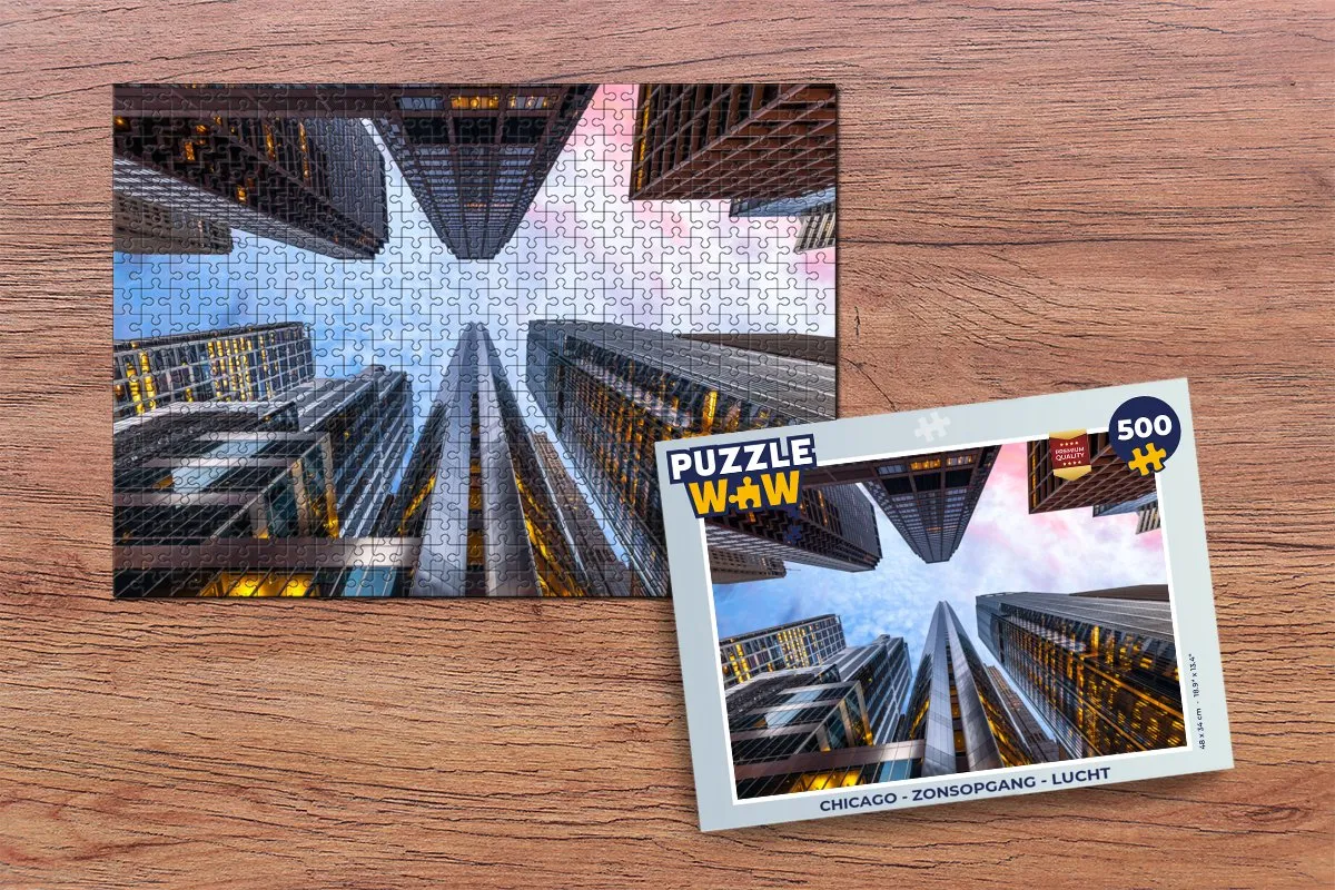 PuzzleWow Chicago Zonsopgang Lucht Legpuzzel 500 Stuks - Multicolor