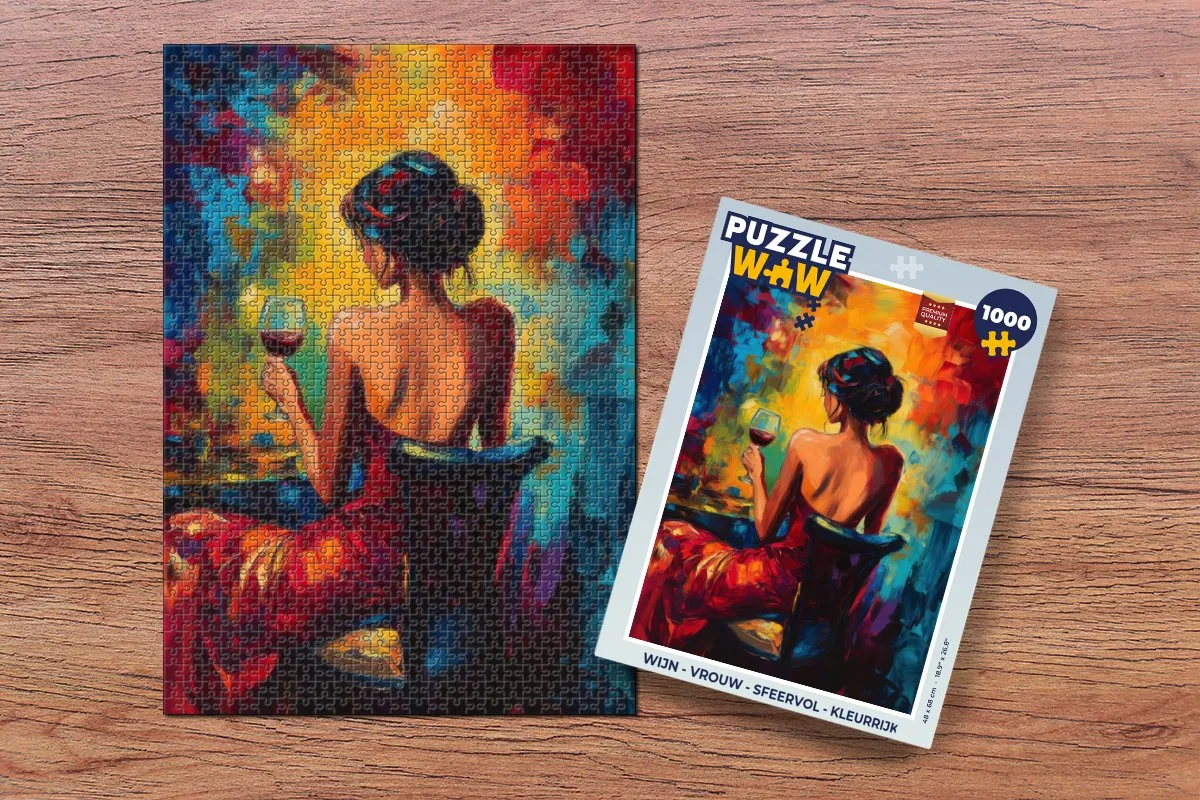 PuzzleWow Legpuzzel 1000 Stuks - Wijn/Vrouw/Sfeervol