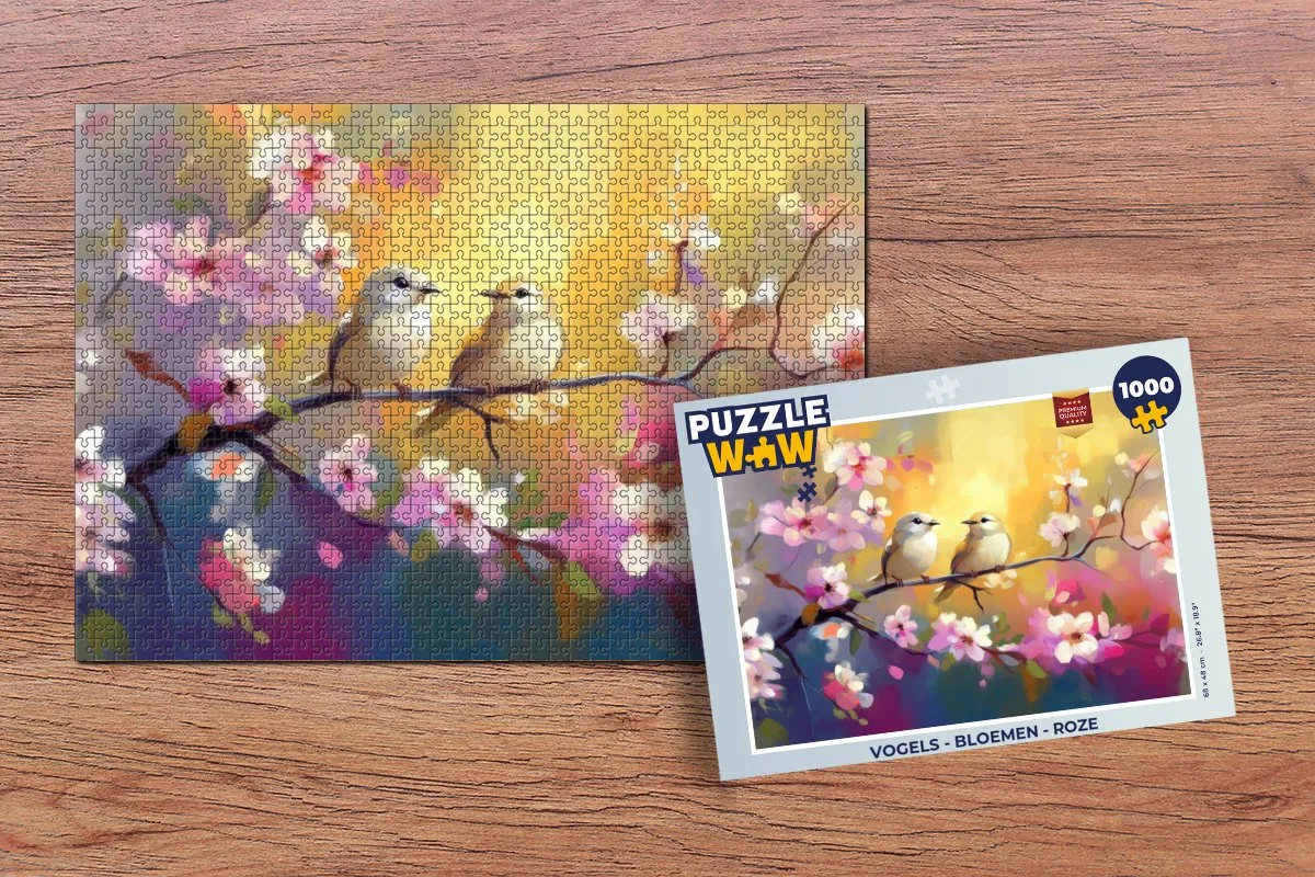 PuzzleWow Vogels & Bloemen Legpuzzel 1000 Stuks - Roze