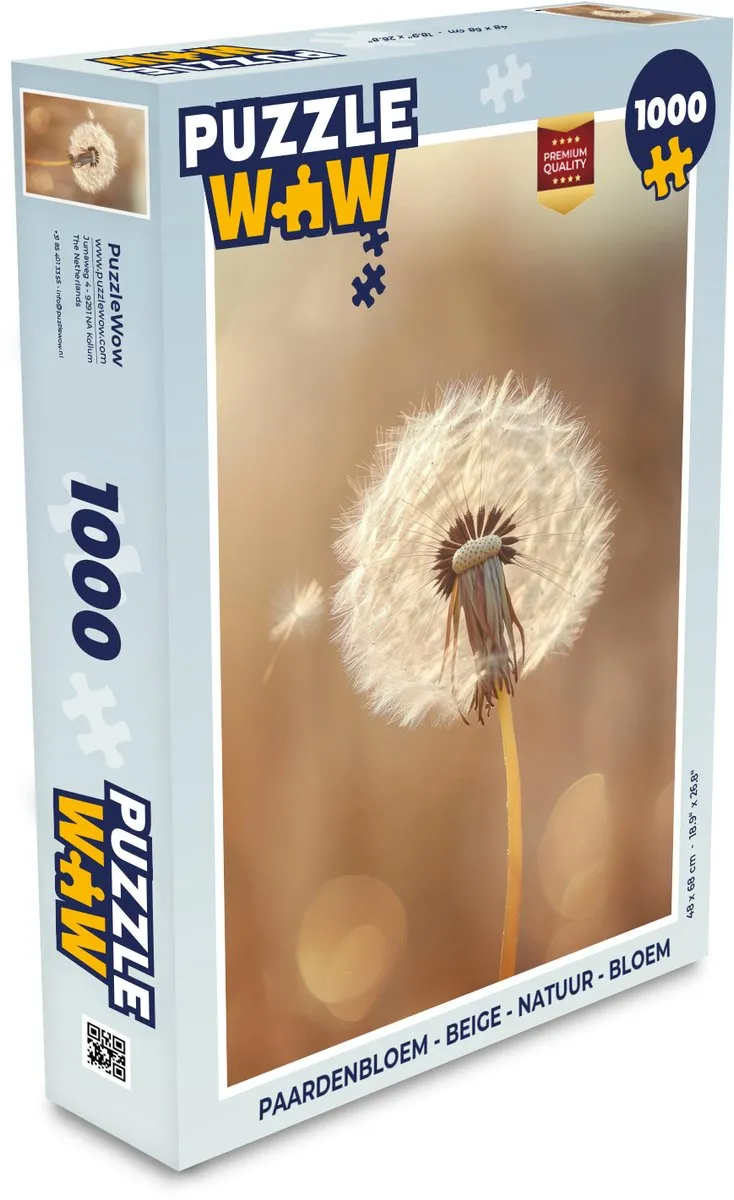 PuzzleWow Paardenbloem Legpuzzel 1000 Stuks - Beige