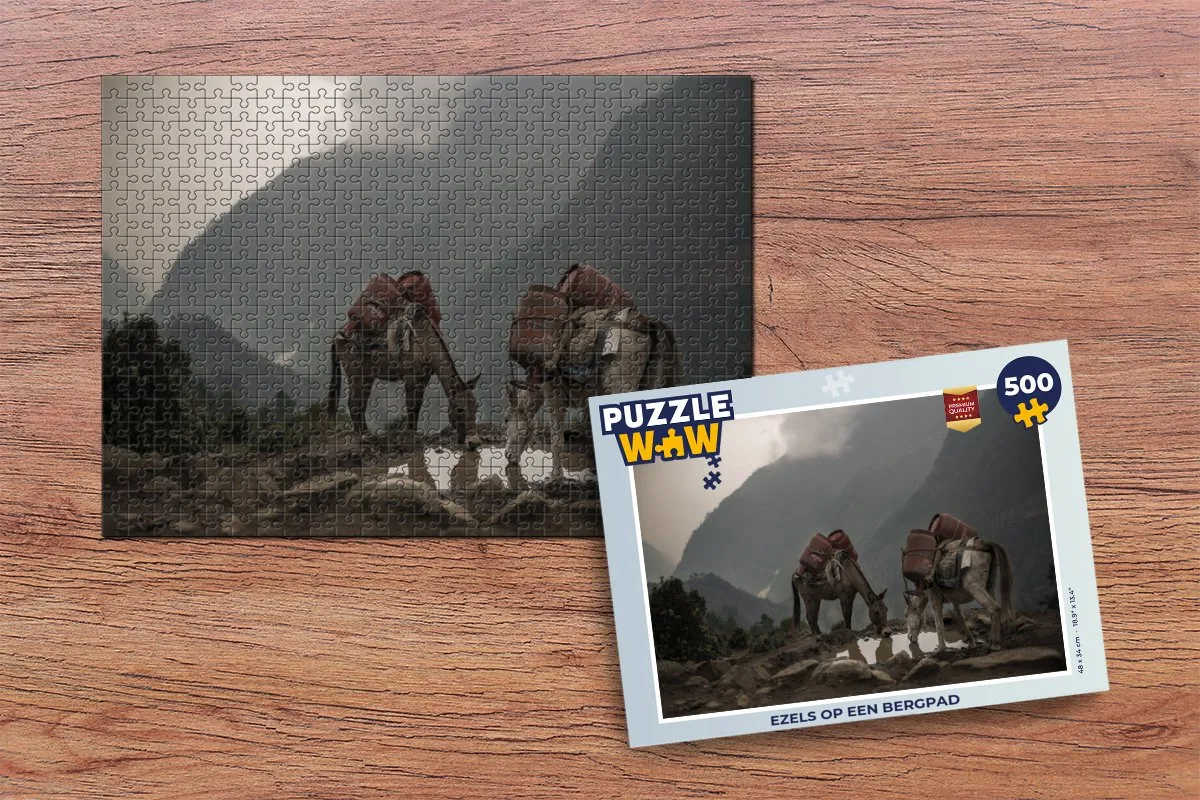 PuzzleWow Ezels op een Bergpad Legpuzzel 500 Stuks - Multicolor
