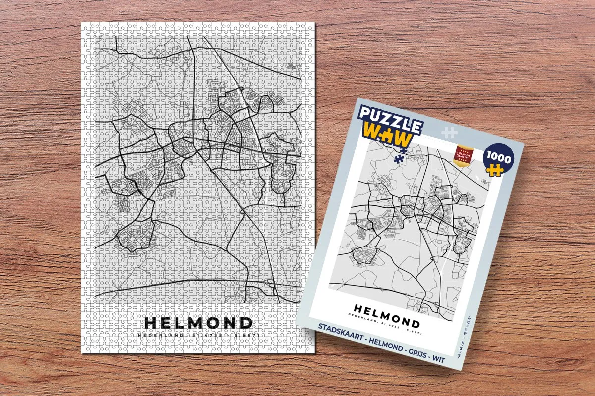 PuzzleWow Stadskaart Helmond Legpuzzel 1000 Stuks - Multicolor