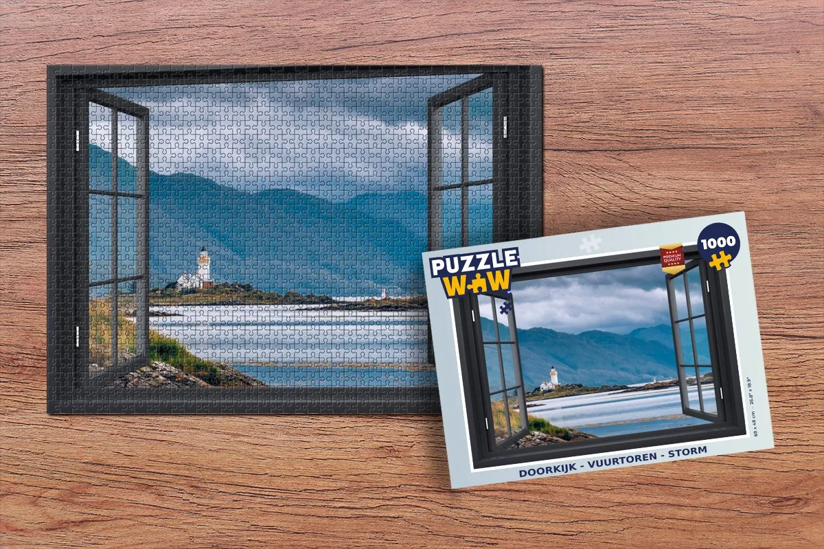 PuzzleWow Doorkijk Vuurtoren Storm Legpuzzel 1000 Stuks - Multicolor