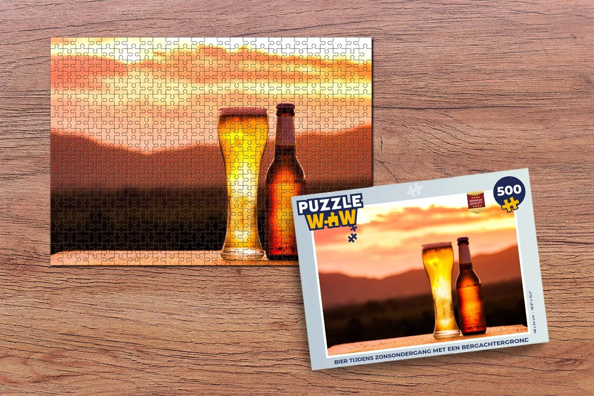 PuzzleWow Legpuzzel Bier Zonsondergang Berg 500 Stuks - Multicolor