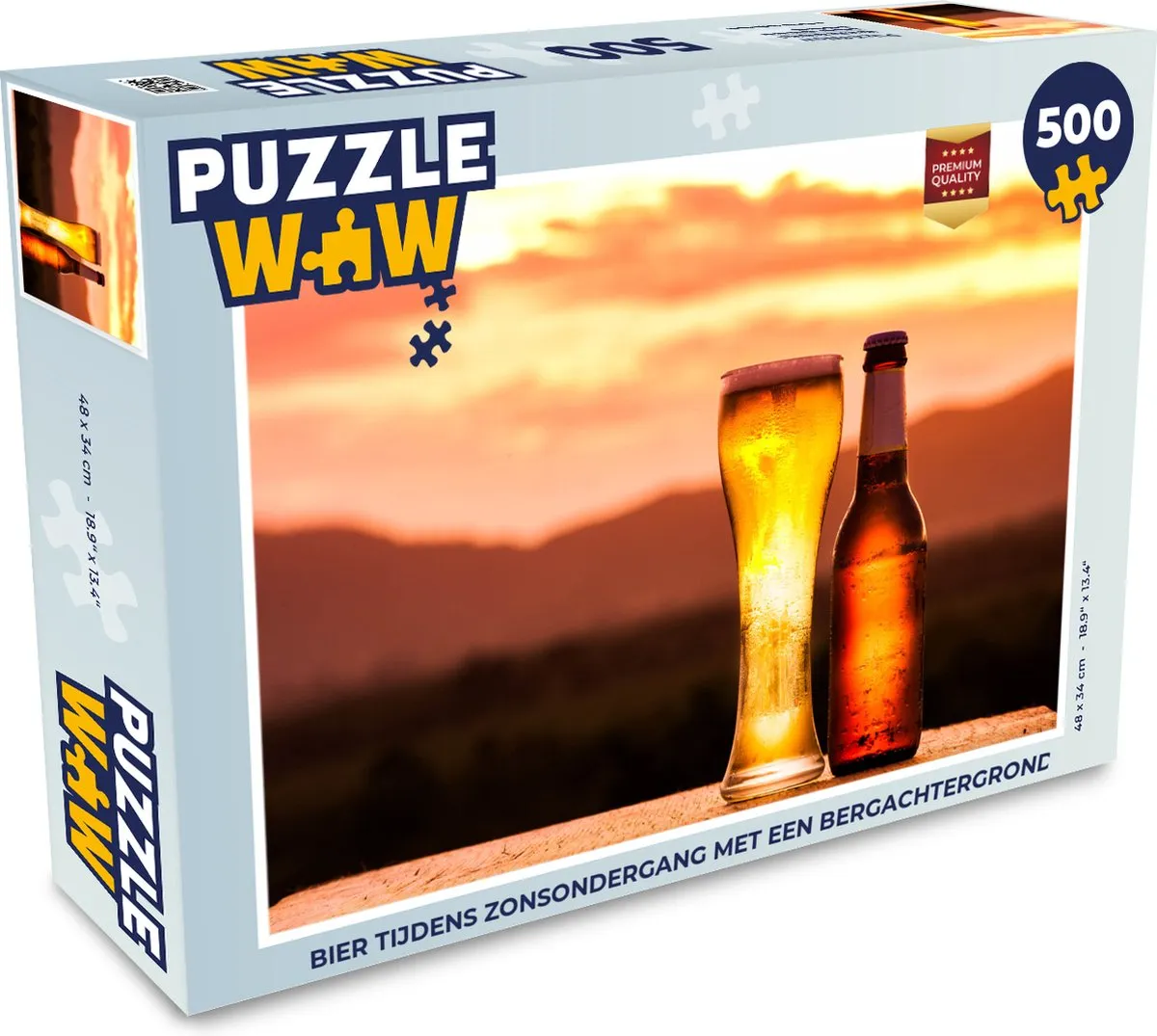 PuzzleWow Legpuzzel Bier Zonsondergang Berg 500 Stuks