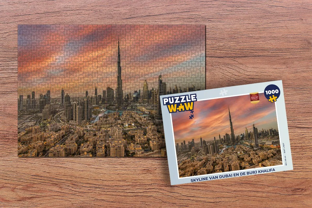 PuzzleWow Skyline Dubai & Burj Khalifa Legpuzzel 1000 Stuks - Multicolor