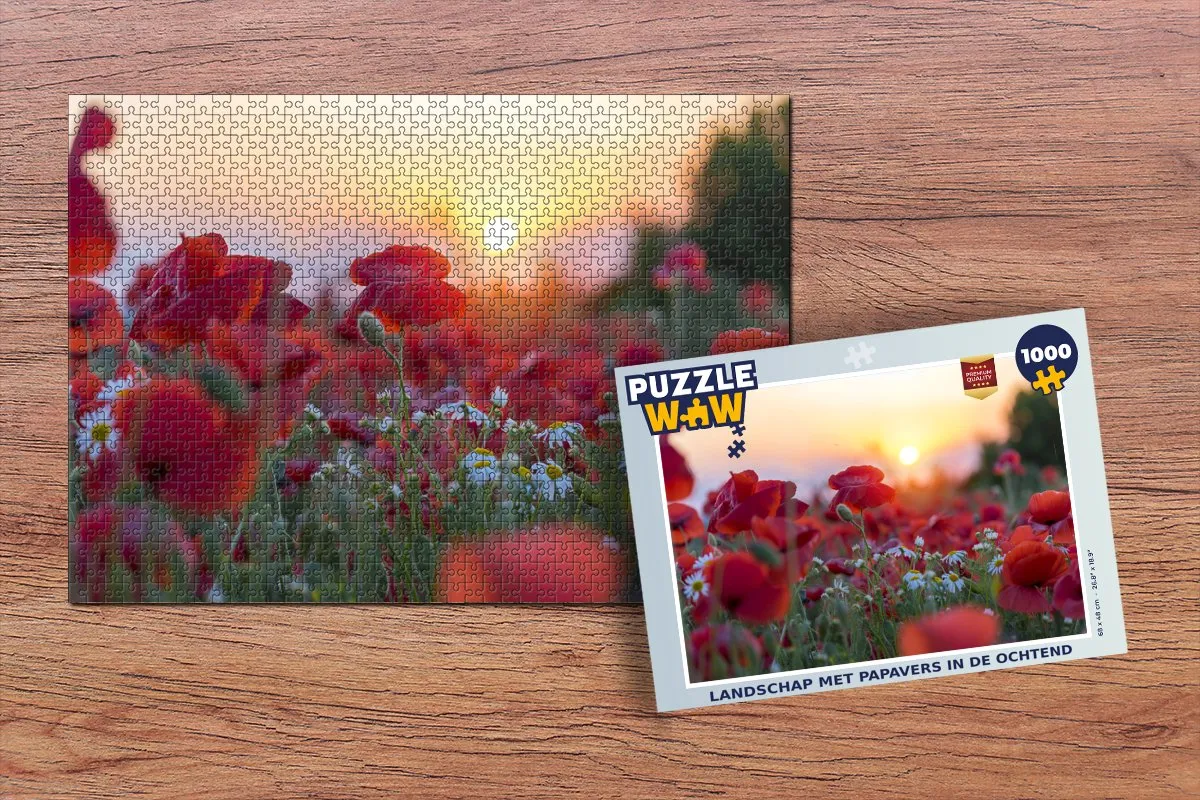 PuzzleWow Legpuzzel Landschap met papavers 1000 Stuks - Multicolor