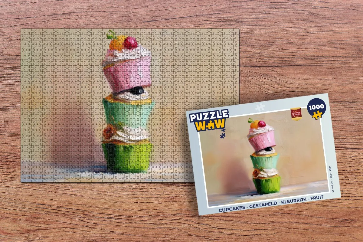PuzzleWow Cupcakes Legpuzzel 1000 Stuks - Gestapeld Kleurrijk