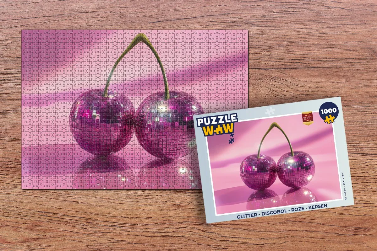 PuzzleWow Glitter Discobol Legpuzzel 1000 Stuks - Roze/Kersen