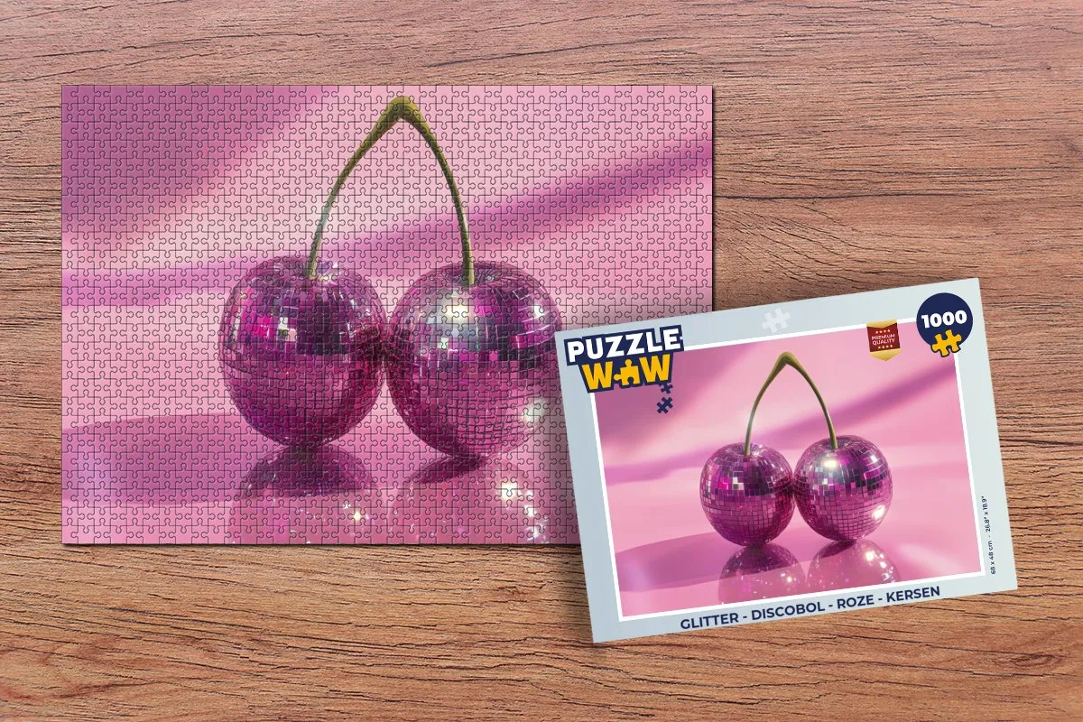 PuzzleWow Glitter Discobol Legpuzzel 1000 Stuks - Roze/Kersen