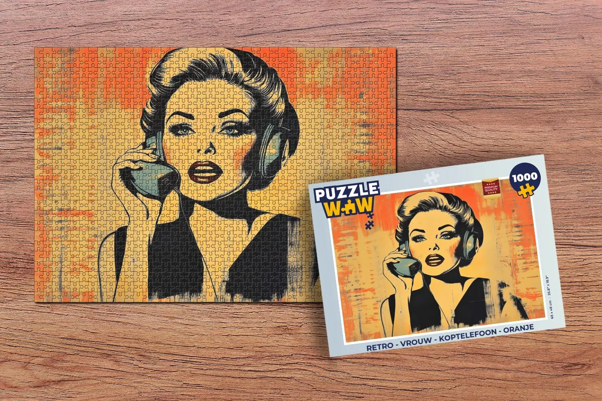 PuzzleWow Retro Koptelefoon Legpuzzel 1000 Stuks - Oranje