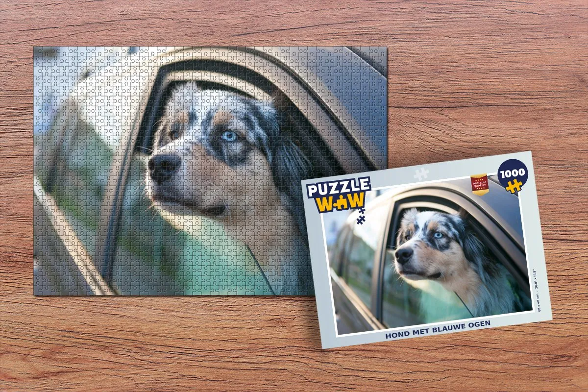 PuzzleWow Legpuzzel Hond met blauwe ogen 1000 Stuks - Multicolor