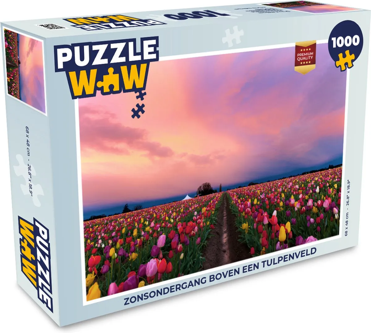 PuzzleWow Legpuzzel Zonsondergang Tulpenveld 1000 Stuks