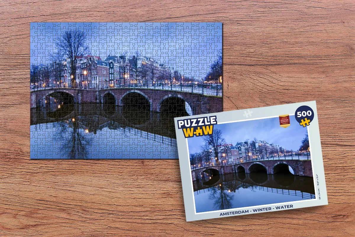 PuzzleWow Amsterdam Winter Water Legpuzzel 500 Stuks - Multicolor