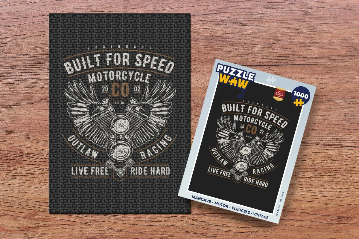 PuzzleWow Mancave Motor Vleugels Legpuzzel 1000 Stuks - Multicolor