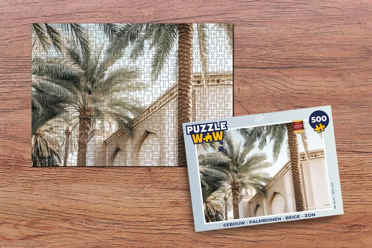 PuzzleWow Legpuzzel Gebouw met Palmbomen 500 Stuks - Beige