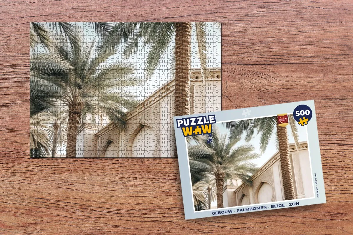 PuzzleWow Legpuzzel Gebouw met Palmbomen 500 Stuks - Beige