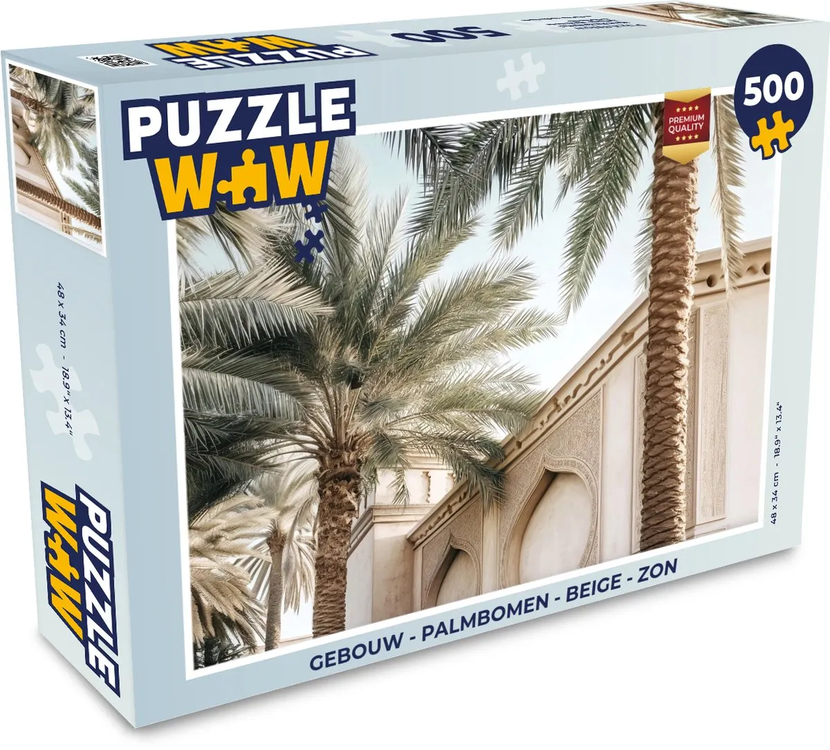 PuzzleWow Legpuzzel Gebouw met Palmbomen 500 Stuks - Beige