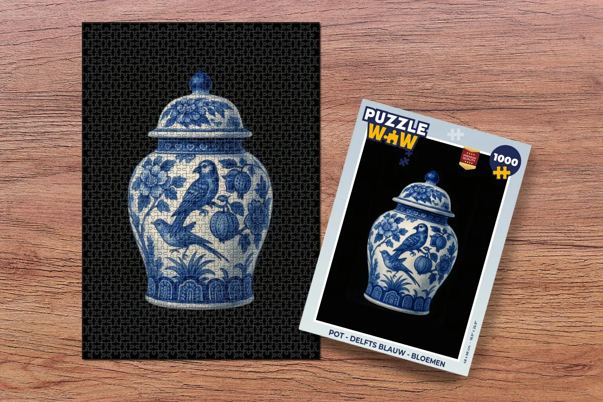 PuzzleWow Delfts Blauw Bloemen & Vogels Puzzel 1000 Stuks
