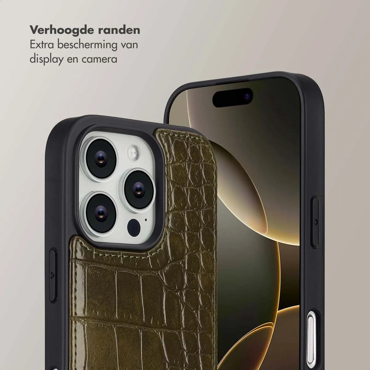 Selencia Croco Backcover iPhone 16 Pro - Donkergroen