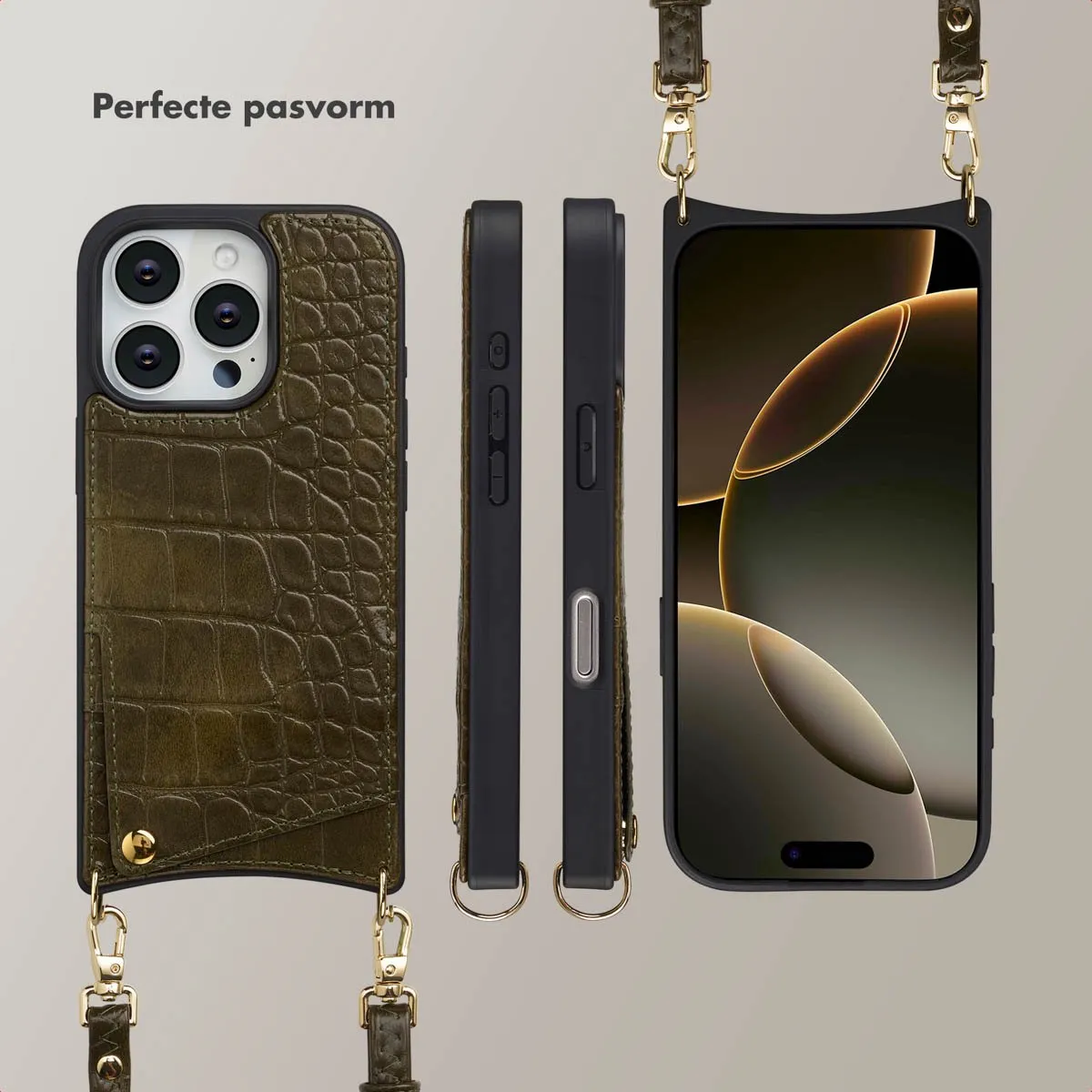 Selencia Croco Backcover iPhone 16 Pro - Donkergroen