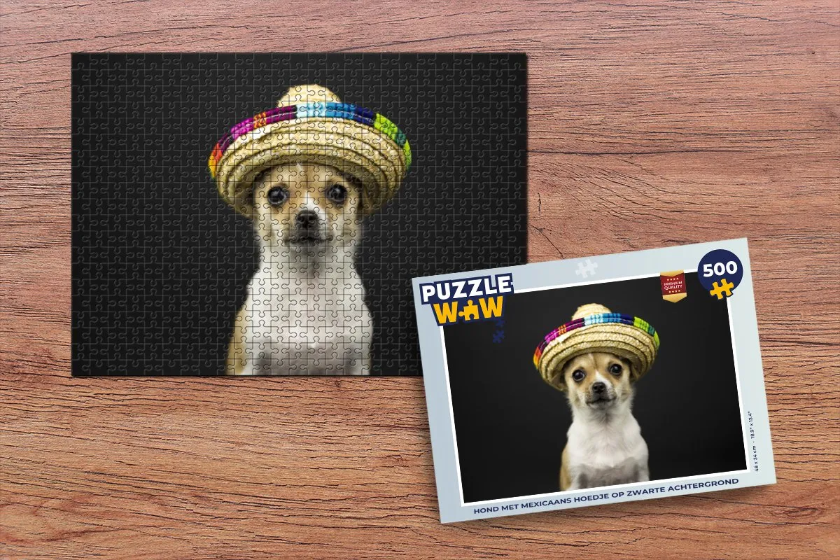 PuzzleWow Hond Sombrero Legpuzzel 500 Stuks - Multicolor